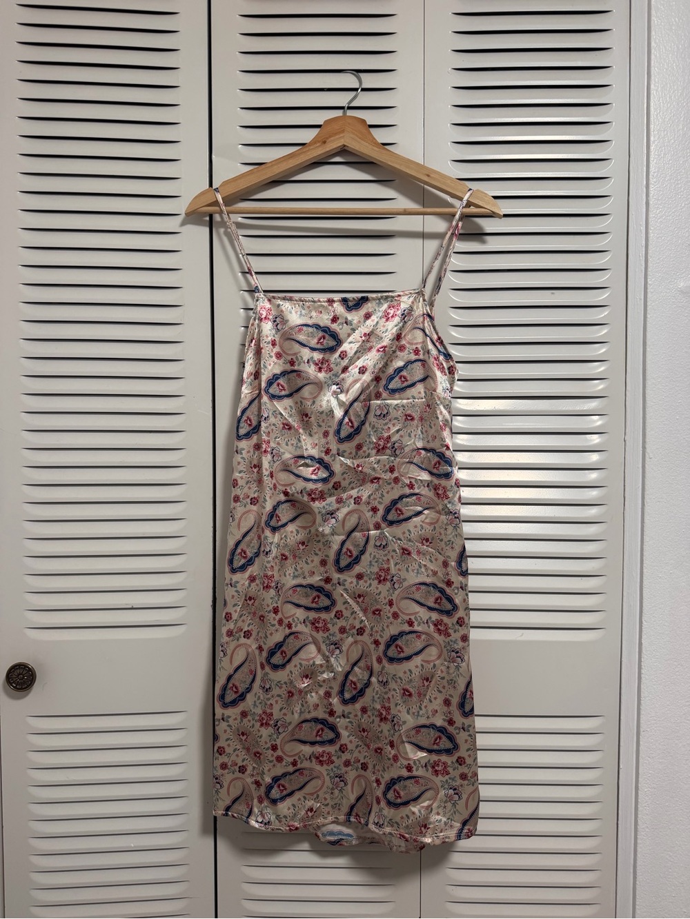 Silk-Look Paisley Print Mini Slip Dress in Cream